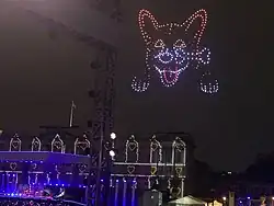 Drones forming a corgi above Buckingham Palace during the Platinum Party at the Palace, 2022