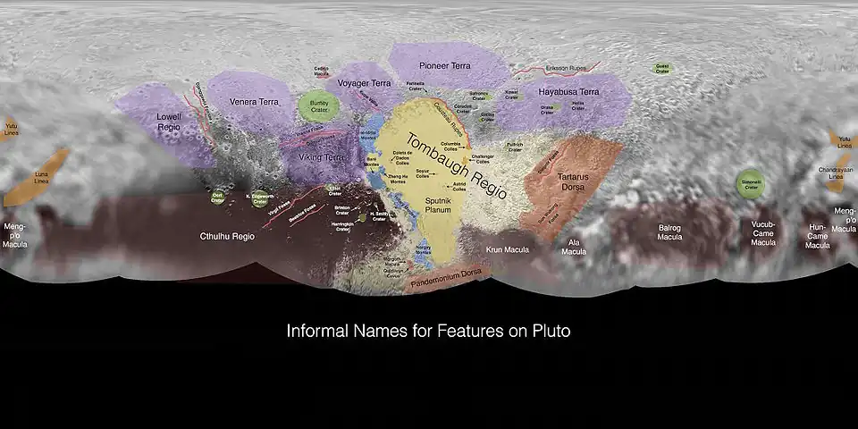 Pluto - map features, (context; 29 July 2015).