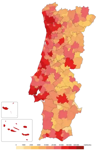 Population by municipality in Portugal (2020).