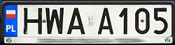 A rectangular plate reading HWAA105
