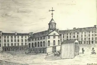 A 1902 sketch by Charles Quincy Goodhue of Market House (c. 1830), which was modified in 1833 to become the first city hall
