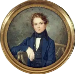 miniature oil painting of a young, clean-shaven white youth in early-19th-century costume