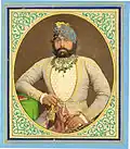 Portrait of Jaswant Singh II of Jodhpur. Photographer unknown, overpainted by Shivalal, c. 1875. The City Palace Museum, Udaipur.