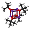 Ball-and-stick model of the cubane tetramer that potassium tert-butoxide adopts in