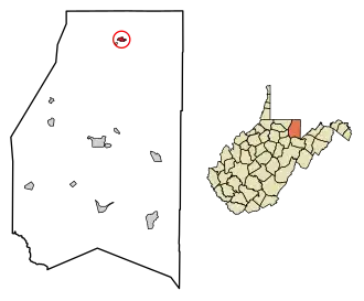 Location of Brandonville in Preston County, West Virginia.