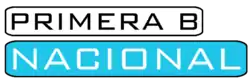 A logo reading "Primera B Nacional". Primera B is printed in black font on a white background while Nacional is printed in white font with a blue background.