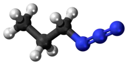 Ball-and-stick model of the propyl azide molecule