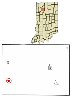 Location of Francesville in Pulaski County, Indiana.