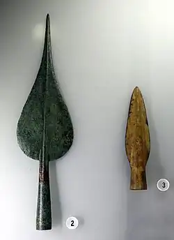 Bronze spear and javelin tip, 9th-8th century BC, from the necropolis of Colfiorito, Foligno.