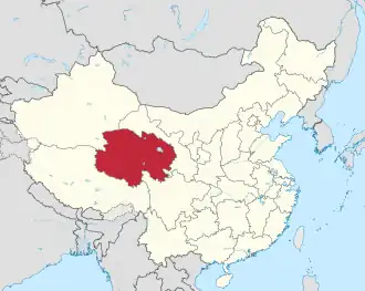 Map showing the location of Qinghai Province