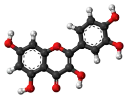 Ball-and-stick model of the quercetin molecule