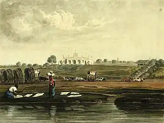 Quinta on the west bank of the Río de la Plata. Black workers perform tasks in the foreground (1818).