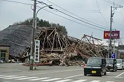 Partially collapsed warehouse in Nanao