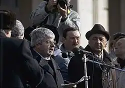 Moscow mayor Gavriil Popov at a rally in support of the referendum