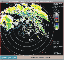 Radar image of a storm moving over Newfoundland