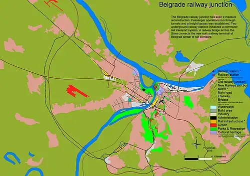 Location of the Belgrade Centre (Prokop) station in the railway junction.