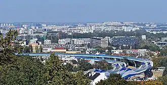 View from Krakus Mound of the overpasses over Wielicka Street and the Greater Poland Insurgents and the Silesian Insurgents avenues