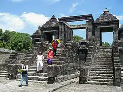 Hindus collecting sacred water from Ratu Boko pool