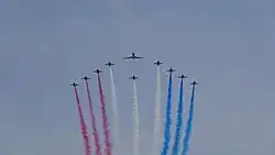 The Red Arrows fly over the Mall.