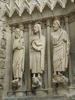 Sculpture of the south portal - Simon, John the Baptist, and Isaiah
