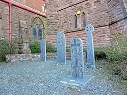 Reproductions of medieval Manx crosses at Peel Cathedral