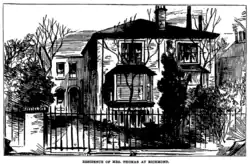 Drawing of a suburban semi-detached house with a prominent bay window at the front and a deeply recessed entrance door