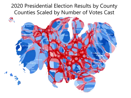 A continuous county-level cartogram of the 2020 United States presidential election[t]