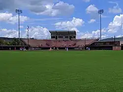 View of the grandstand from the outfield fence.