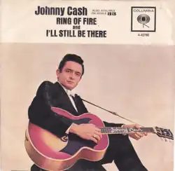 A man holds a guitar; the neck reads "Johnny Cash".