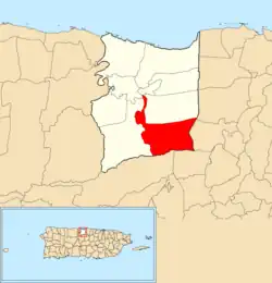 Location of Río Arriba Saliente within the municipality of Manatí shown in red