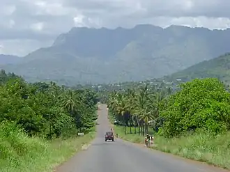 The road to Korogwe with the Usambara mountains in the background