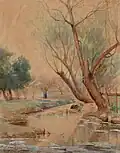 Landscape with Figure and Stream, watercolor on paper, 1897, private collection.
