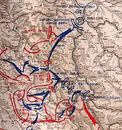 map showing the ground assault on Drvar by elements of the 7th SS Division