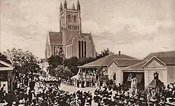 Royal Navy and British Army Church Parade at the (then under construction) Cathedral in the City of Hamilton, circa 1900