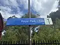 The "Royal Park-Zoo" station signage on Platform 1 to accommodate the nearby Melbourne Zoo, October 2024