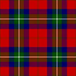 Superimposed check&nbsp;– Ruthven, a red ground with a big green stripe "inside" a bigger blue one, then white and green over-checks.