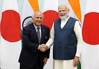 Ryuko Hira with the Prime Minister of India, Narendra Modi, in July 2023