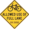 Bike Allowed Use of Full Lane CVC 21202, San Francisco.