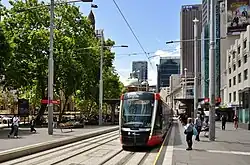 Light rail stop on the street