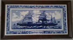 A pair of commemorative Delftblue tiles issued by Nedlloyd showing SS&nbsp;Prinses Amalia