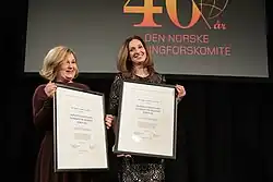 In 2017, Olga Sadovskaya (right) received the Helsinki Committee's Andrei Sakharov Freedom Award on behalf of the Committee against Torture together with Elena Milashina (left) on behalf of the Russian newspaper Novaya Gazeta