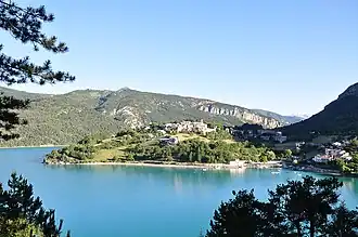 A view of the village of Saint-Julien-du-Verdon on the Lac de Castillon