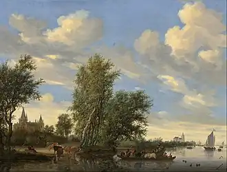 River Landscape with Ferry by Salomon van Ruysdael (1649)