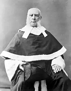 Portrait photograph of Samuel Henry Strong sitting in a judicial robe in 1895.