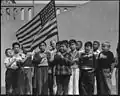 Flag of allegiance pledge at Raphael Weill Public School, Geary and Buchanan Streets, San Francisco, April 20, 1942