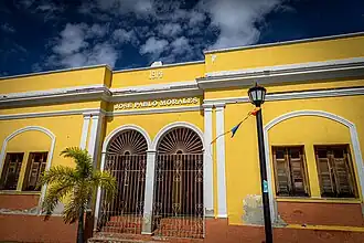 Former José Pablo Morales school building in the town square