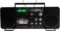 A Sanyo M9998LU Boombox manufactured circa 1979–80 for the European market with user customized dial and tape lights.