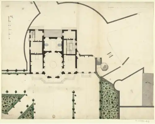Plan for a Pavillion des Bains by Robert de Cotte (intended to be right below in the gardens)