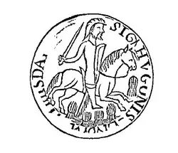 Seal of Hugh III, Count of Saint-Pol, circa 1127/1129. Engraving published in 1788.[Ni 5]