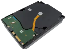 This image shows an oblique view of the back of a Seagate EXOS X18 18&nbsp;TB HDD